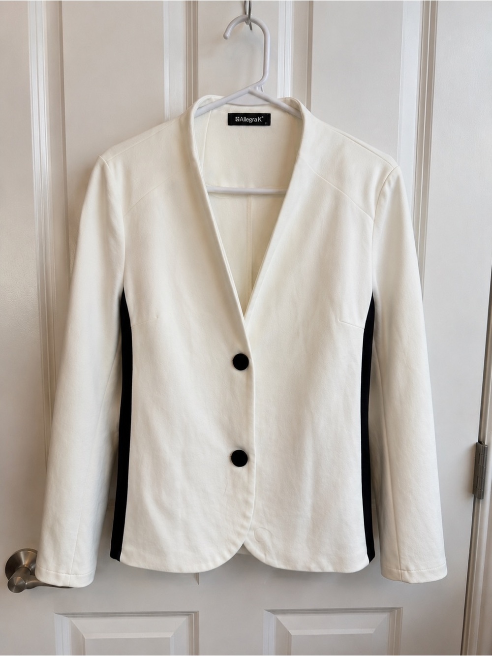 Allegra K Cream Blazer with Black Side Panels